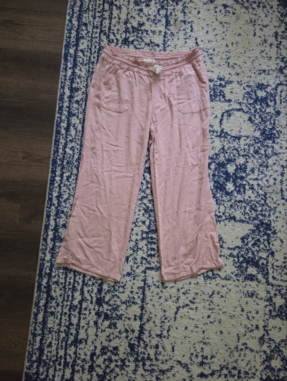 Soft Pink Wide-Leg Lounge Pants with Elastic Drawstring Waist